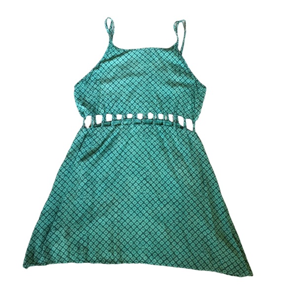 Manaola Hawaii Teal Cut Out Summer Dress Watermark Piko Print Size Small - Picture 7 of 16